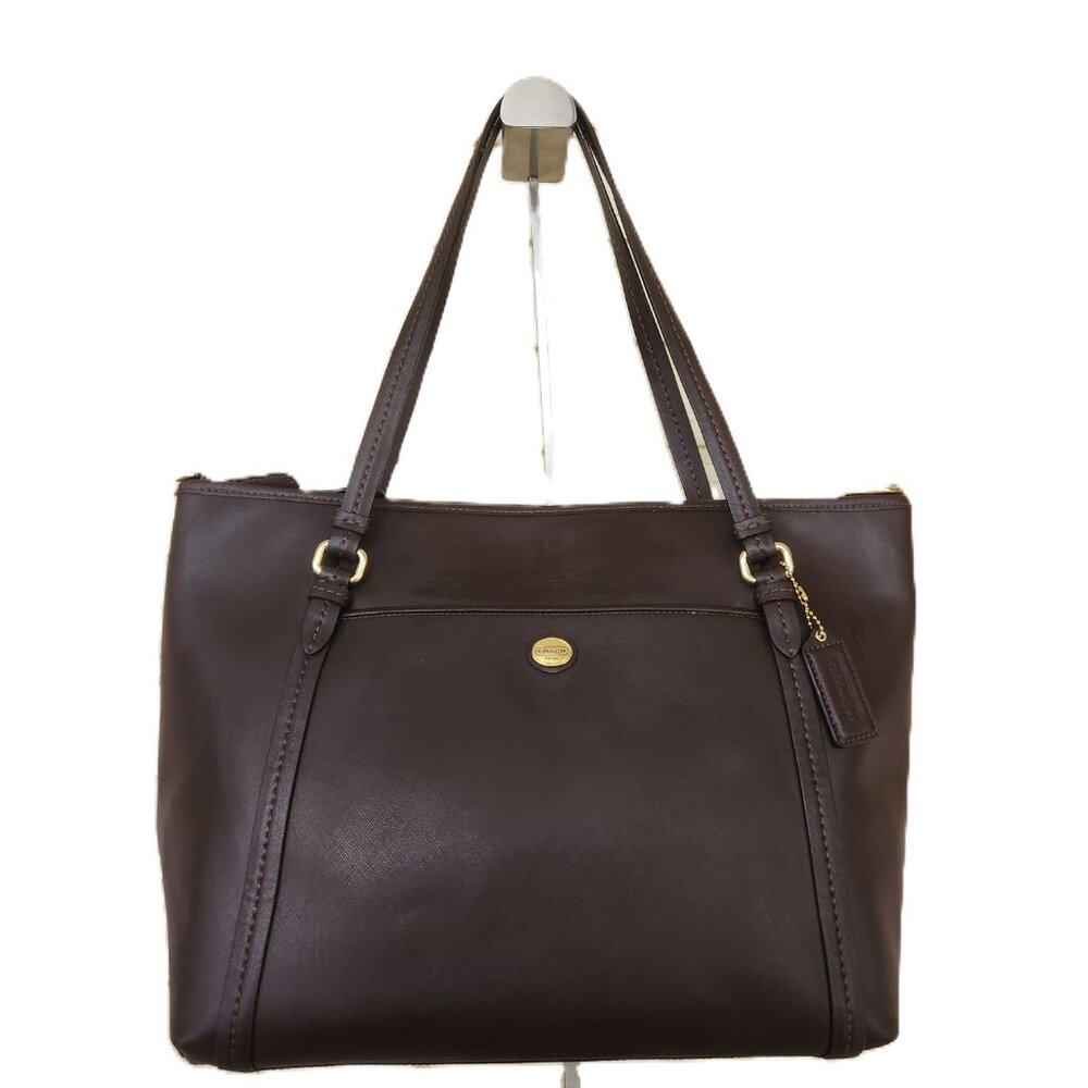 Euc Coach Brown Saffiano Leather Shoulder Bag Tote Purse - Picture 3 of 16